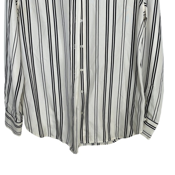 Everlane 100% Silk Blouse Black/White Stripes Classic Blouse Style Size 6 - Picture 7 of 10